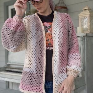 Crochet Cardigan with Pink and Cream Tones size medium/large
